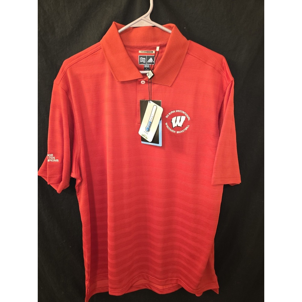 Adidas Wisconsin Badgers Bo Ryan invitational 2008 champions polo‎ red